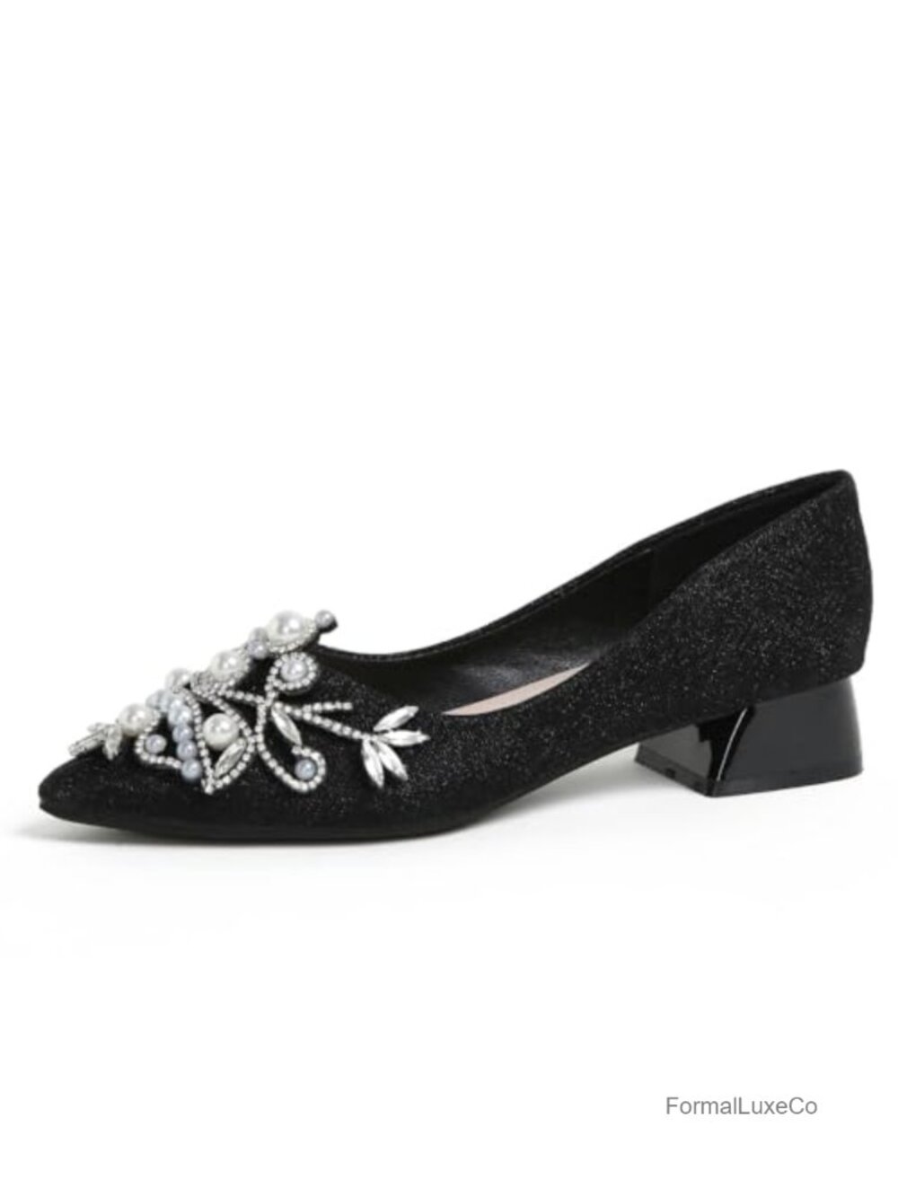 Women's Rhinestone Fashion Pointed Toe Low Heel Dress Wedding Work Business